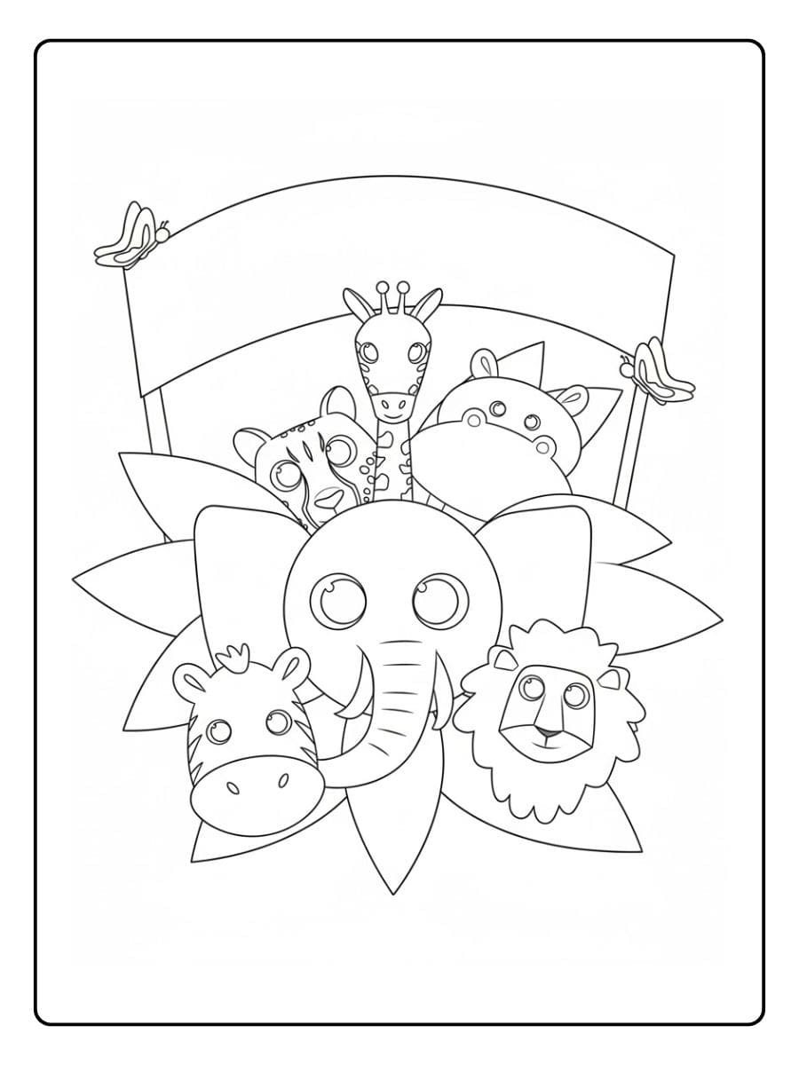 Ausmalbilder Tiere Zoo Kawaii Tiere für die Kleinsten