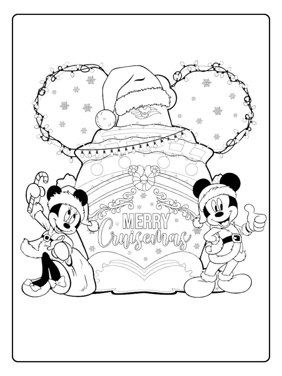 Ausmalbilder Weihnachten Disney Micky und Minnie auf Kreuzfahrt