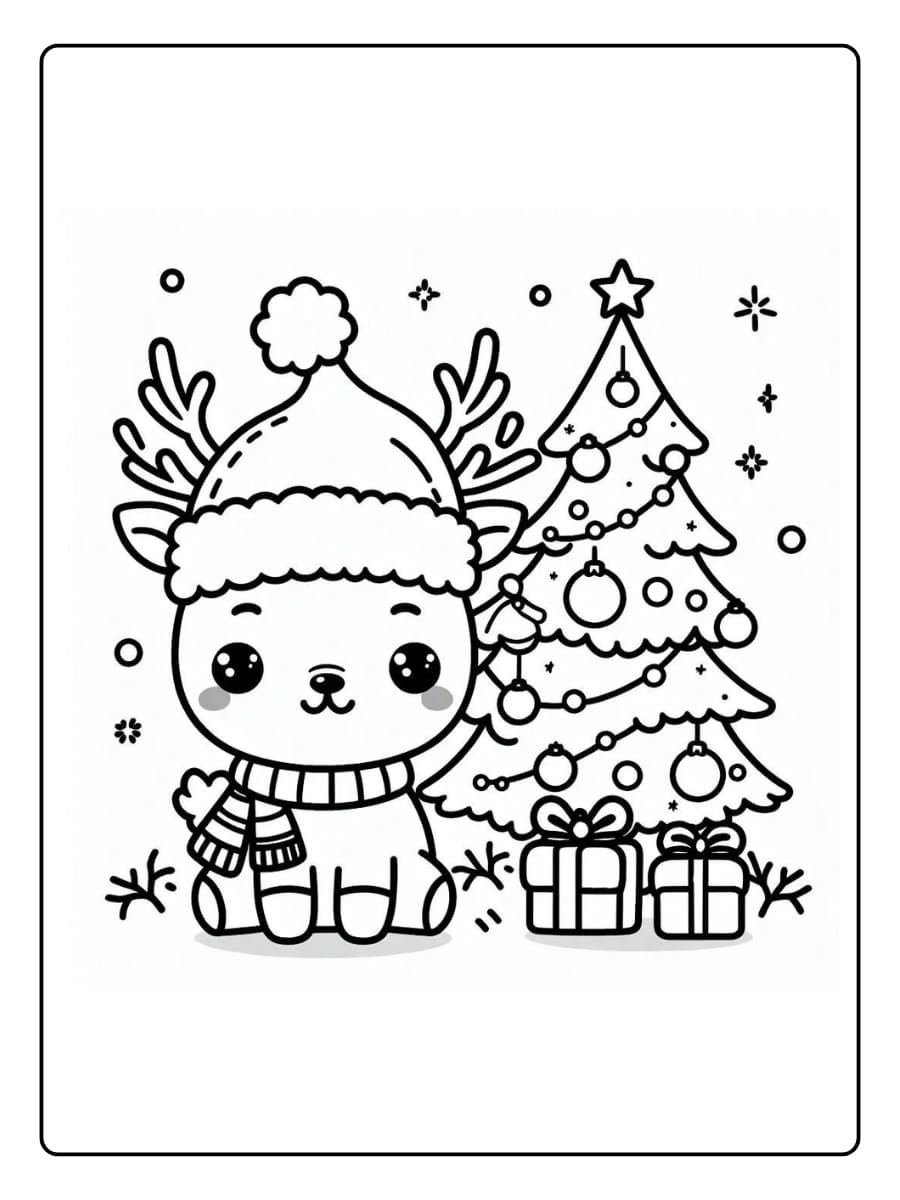 Ausmalbilder Weihnachten Rentier - Mit Schal und Mütze