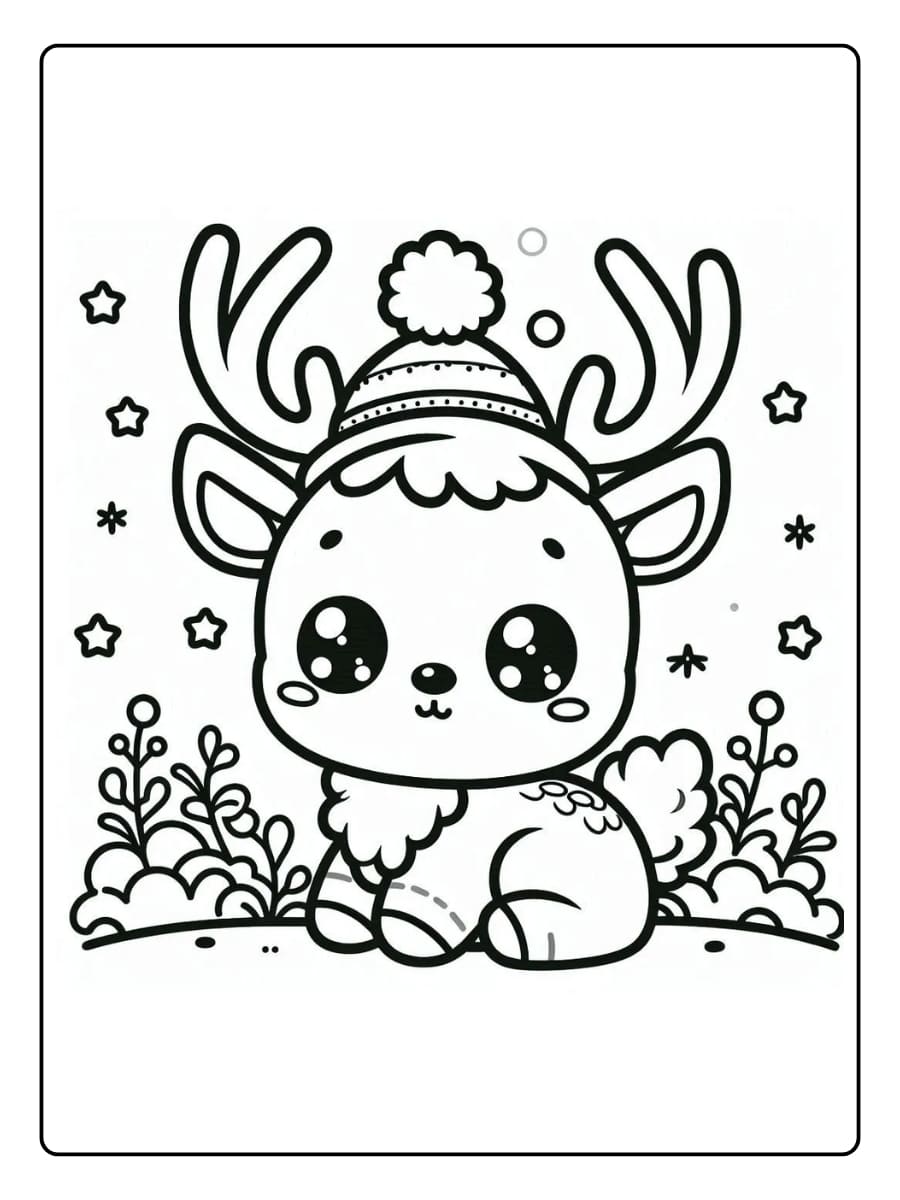 Ausmalbilder Weihnachten Rentier - Mit Wintermütze