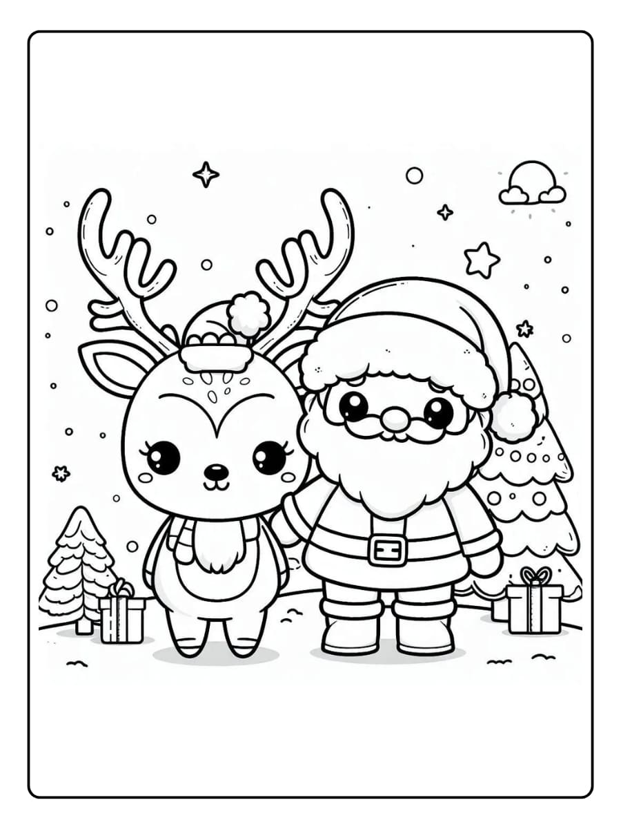 Ausmalbilder Weihnachten Rentier - Und Weihnachtsmann