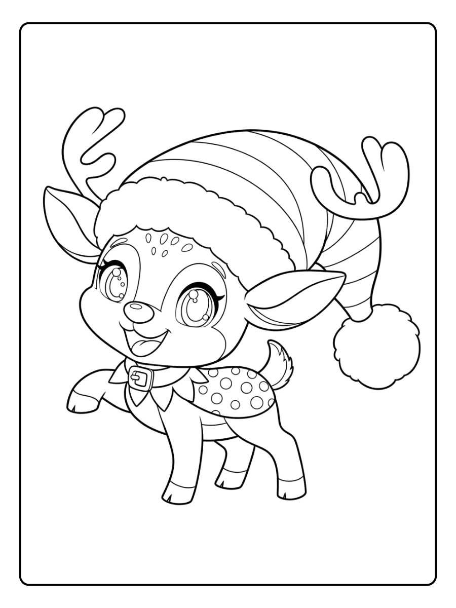 Ausmalbilder Weihnachten Rentier Fröhliches Rentier am Weihnachtsbaum