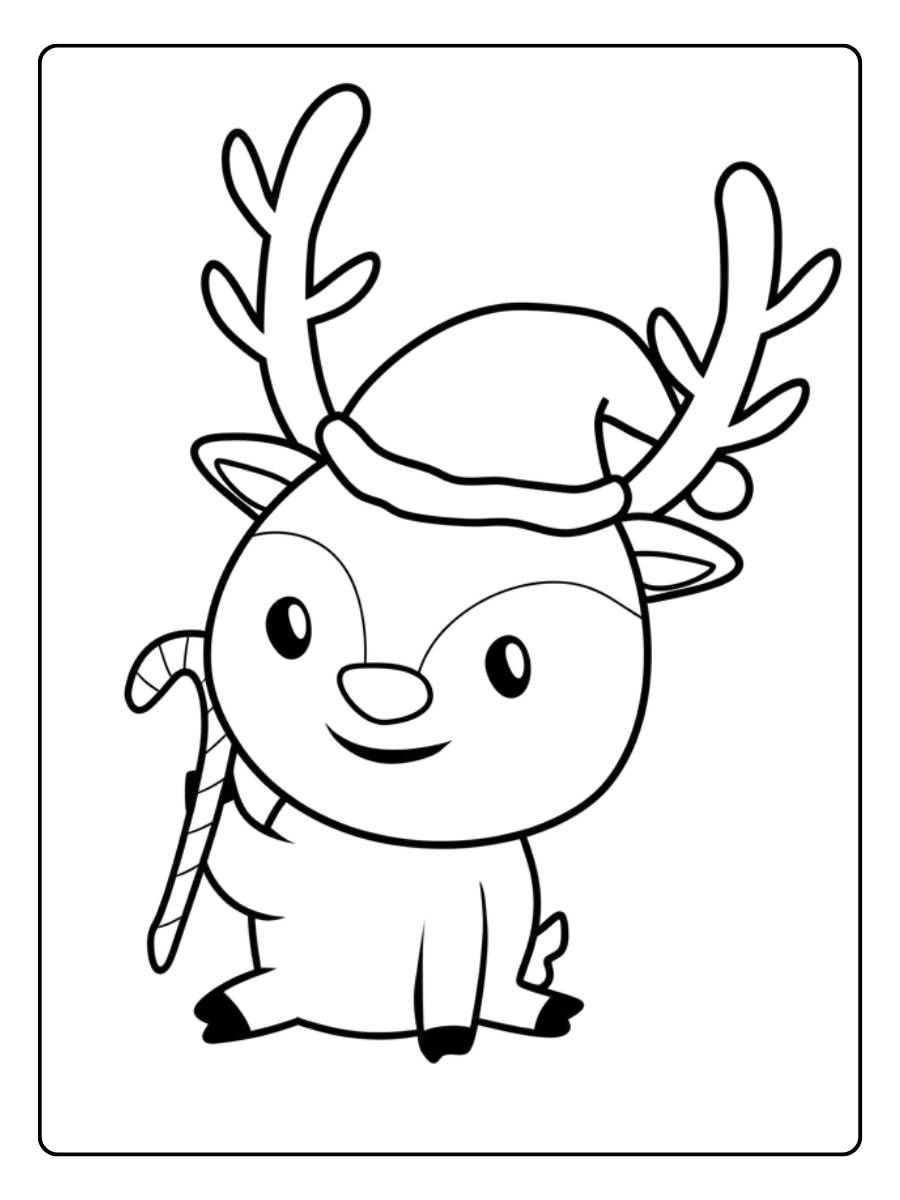 Ausmalbilder Weihnachten Rentier Süßer Rentier mit Zuckerstange