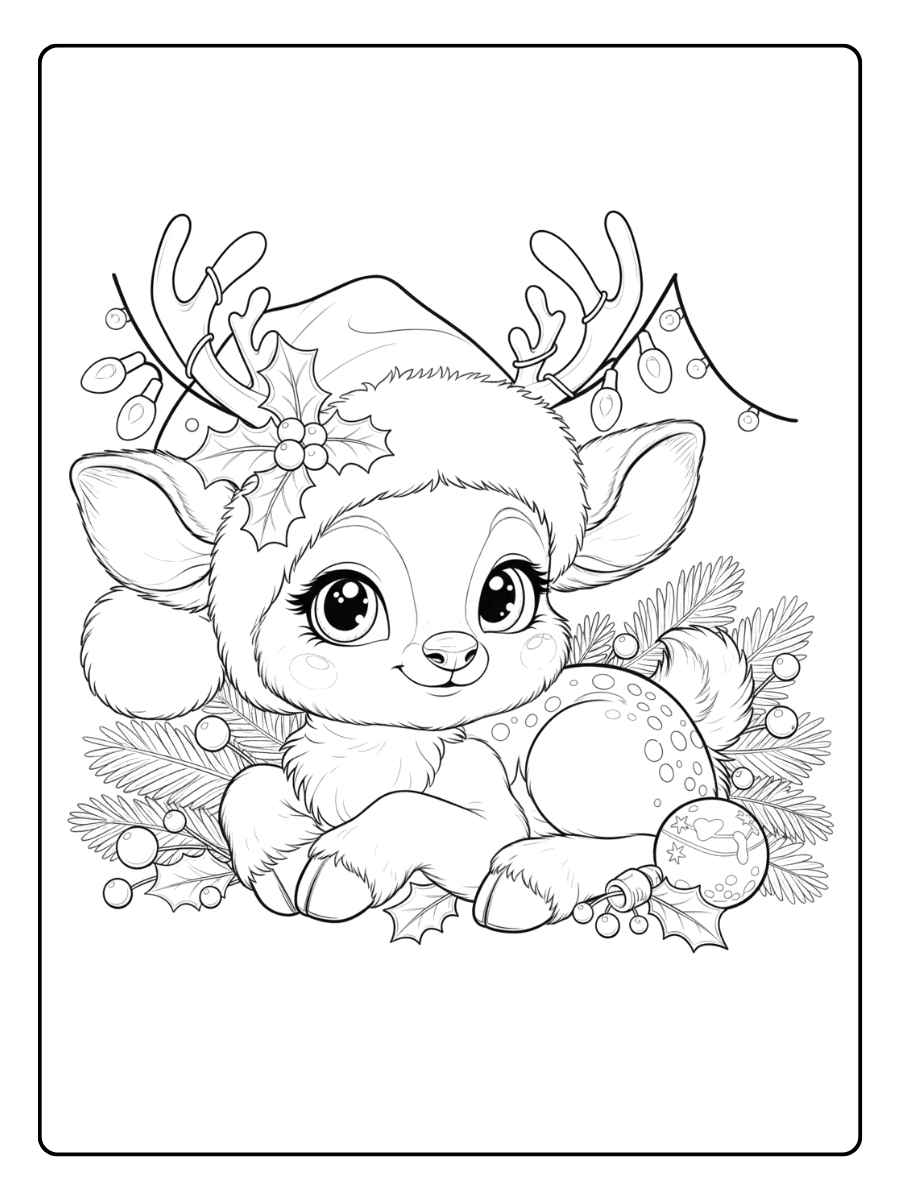 Ausmalbilder Weihnachten Rentier Süßes Rehkitz im Festtagsglanz