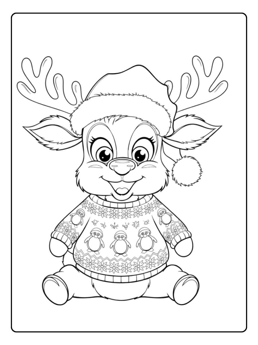 Ausmalbilder Weihnachten Rentier Süßes Rentier im Weihnachtspullover