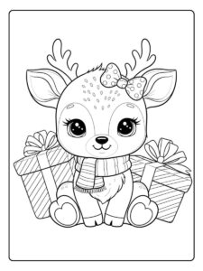 Ausmalbilder Weihnachten Rentier Süßes Rentier mit Geschenken
