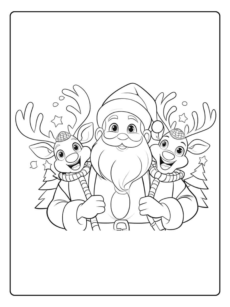 Ausmalbilder Weihnachten Rentier Weihnachtsmann und seine fröhlichen Helfer