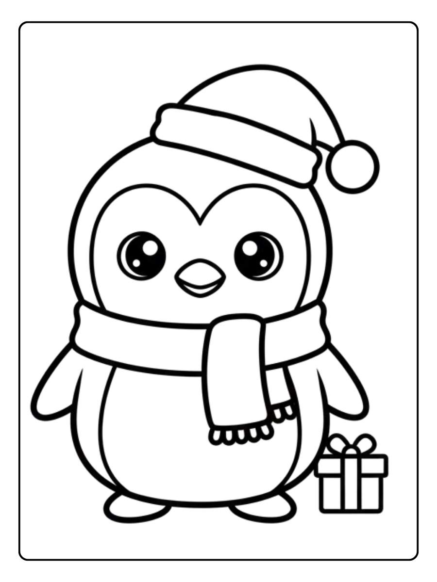 Ausmalbilder Weihnachten kinder Pinguin Kawaii