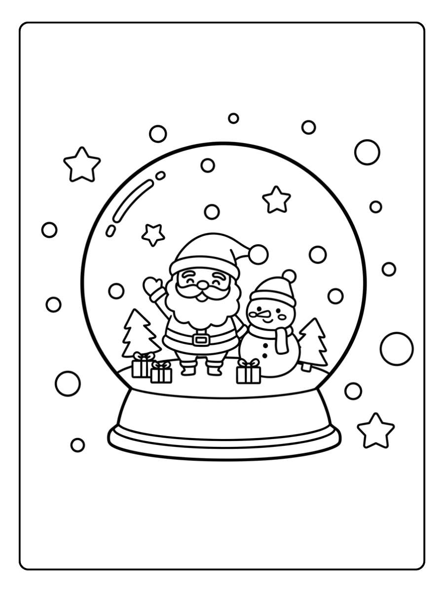 Ausmalbilder Weihnachten kinder Schneekugel Kawaii
