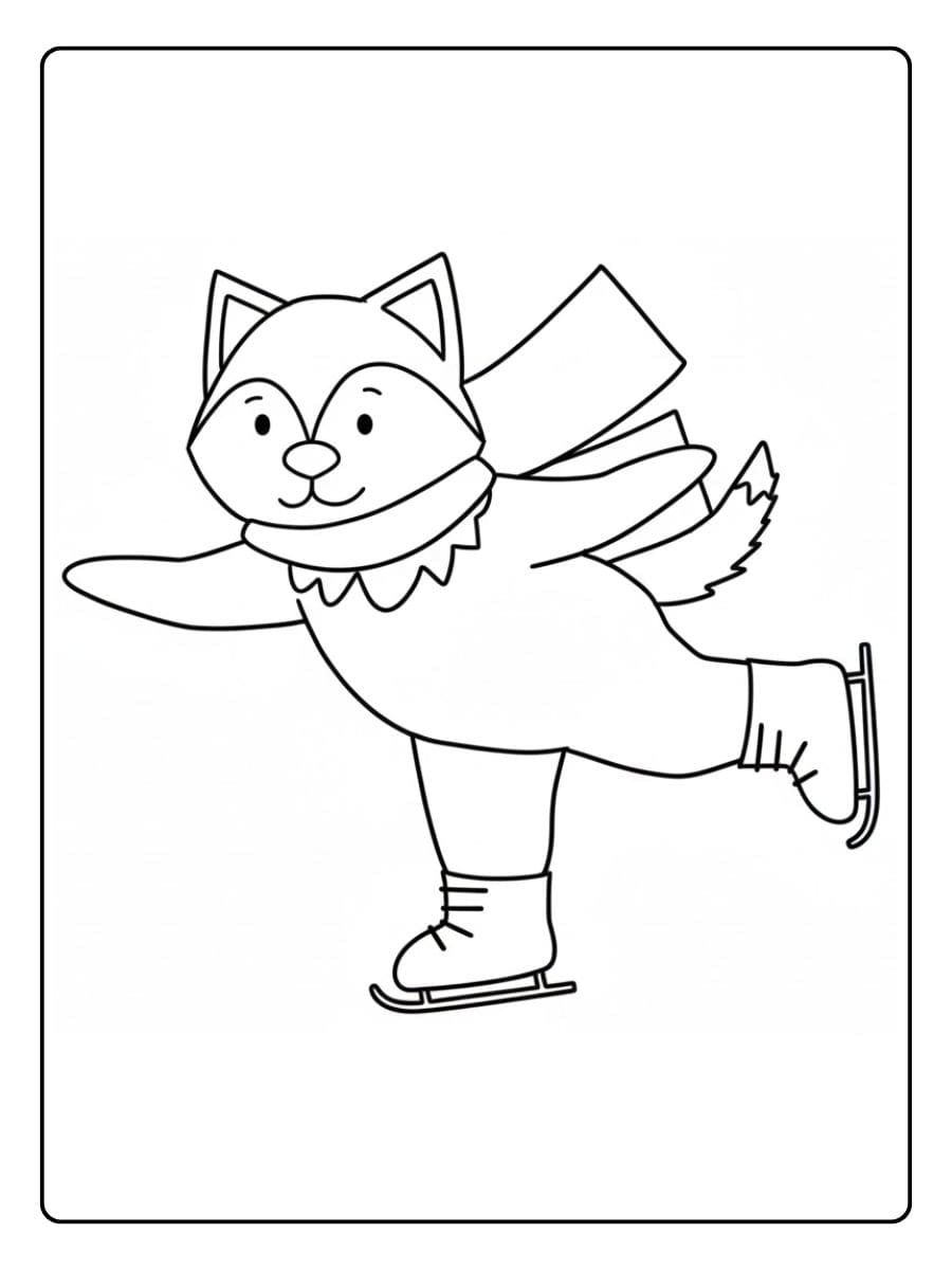 Ausmalbilder Winter Tiere Anmutiger Wolf beim Eiskunstlauf