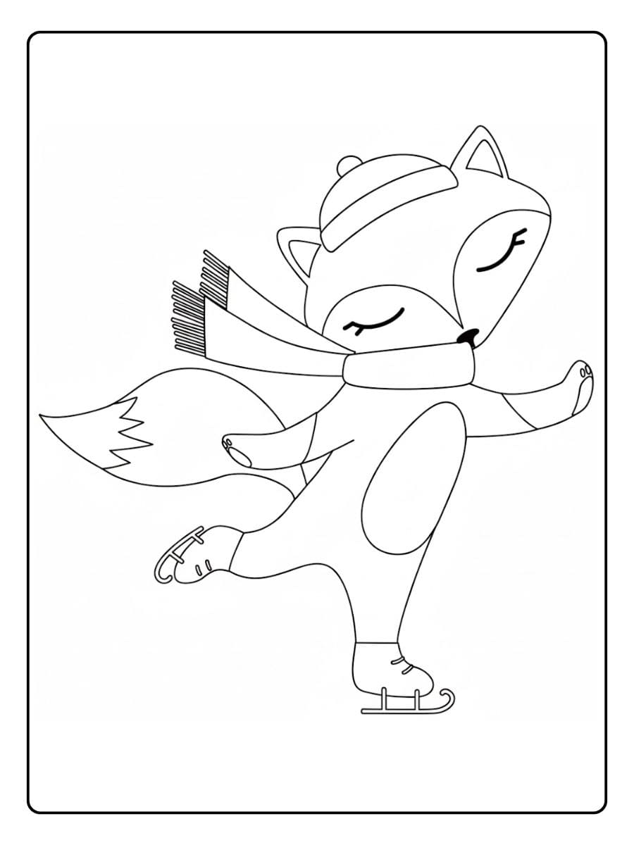 Ausmalbilder Winter Tiere Eleganter Fuchs auf dem Eis