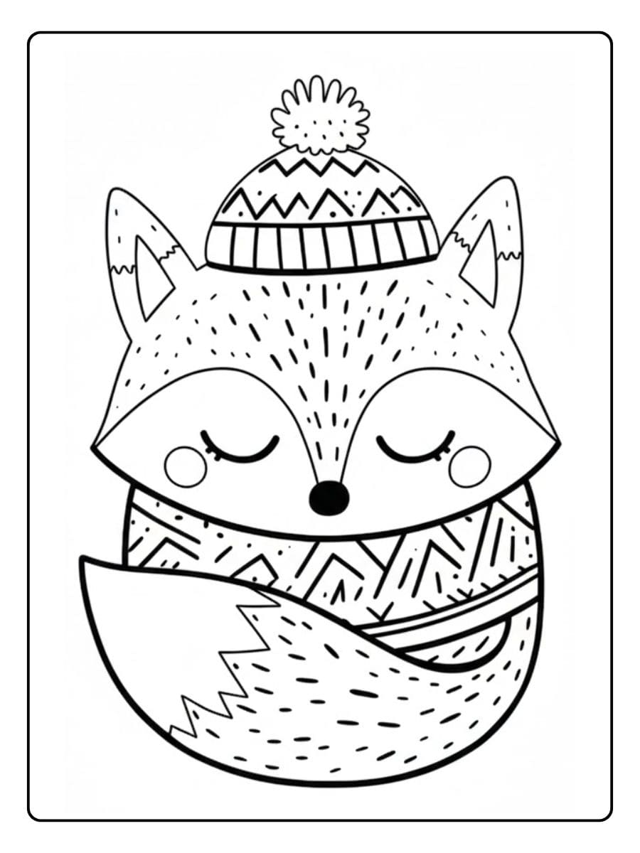 Ausmalbilder Winter Tiere Niedlicher Eisbär mit Schal