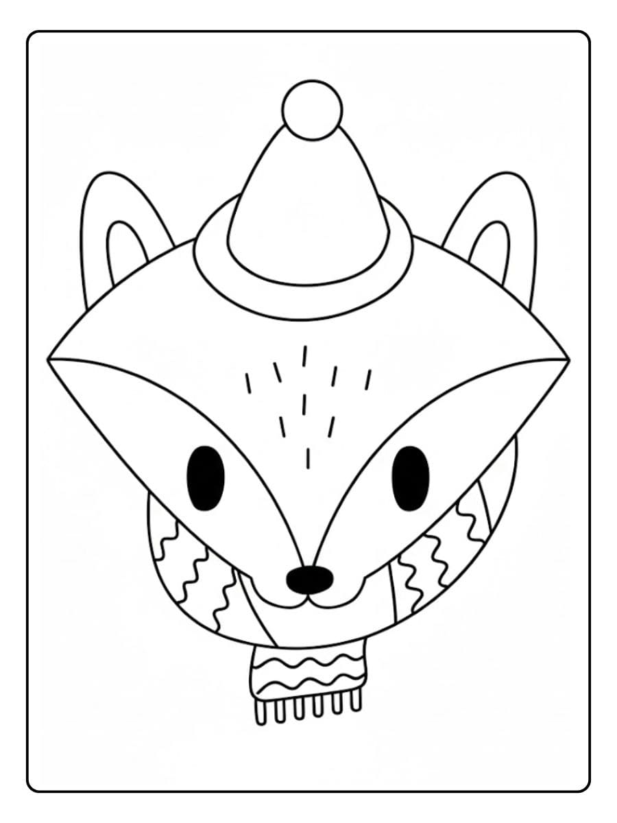 Ausmalbilder Winter Tiere Süßer Fuchs mit Mütze und Schal