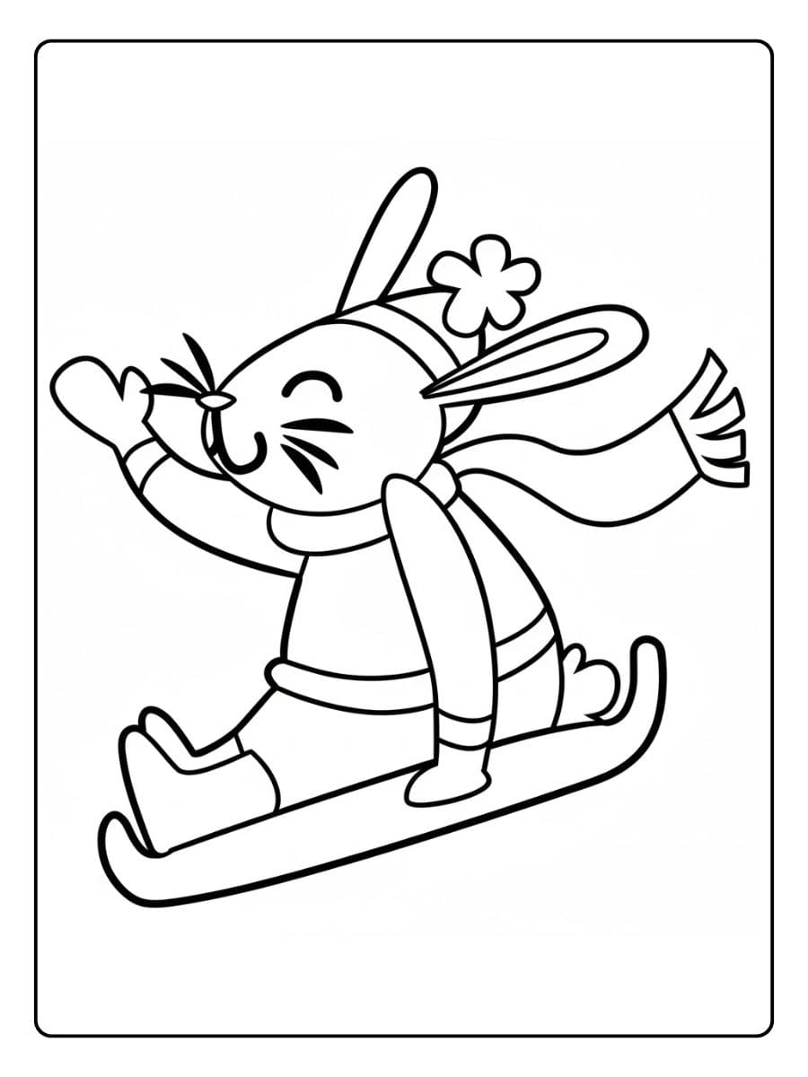 Ausmalbilder Winter Tiere Süßer Hase beim Schlittenfahren