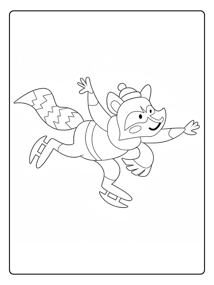 Ausmalbilder Winter Tiere Süßer Panda auf Schlittschuhen