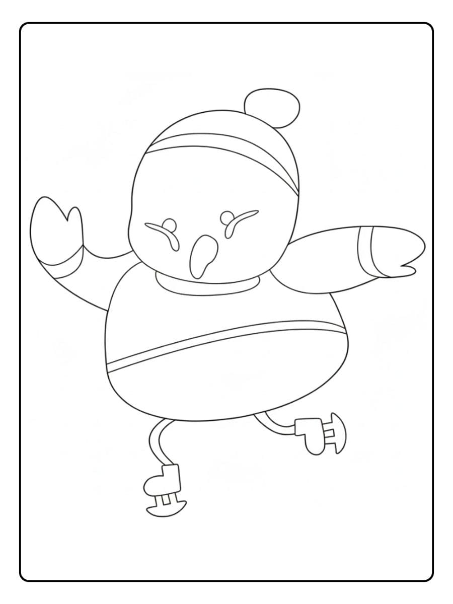 Ausmalbilder Winter Tiere Süßer Vogel auf Schlittschuhen