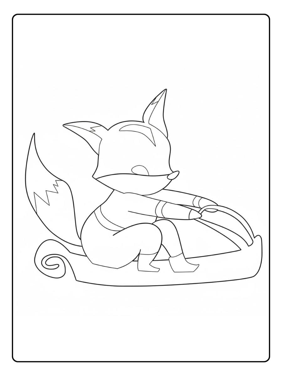 Ausmalbilder Winter Tiere Fuchs beim Skifahren