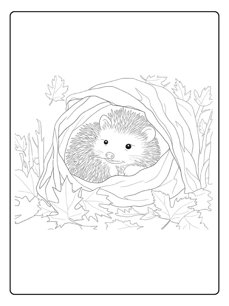 Der kleine Igel im Herbstlaub ausmalbild Herbst Igel