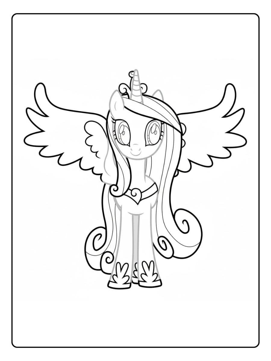 Einfaches Ausmalbild Prinzessin Einhorn für Kinder