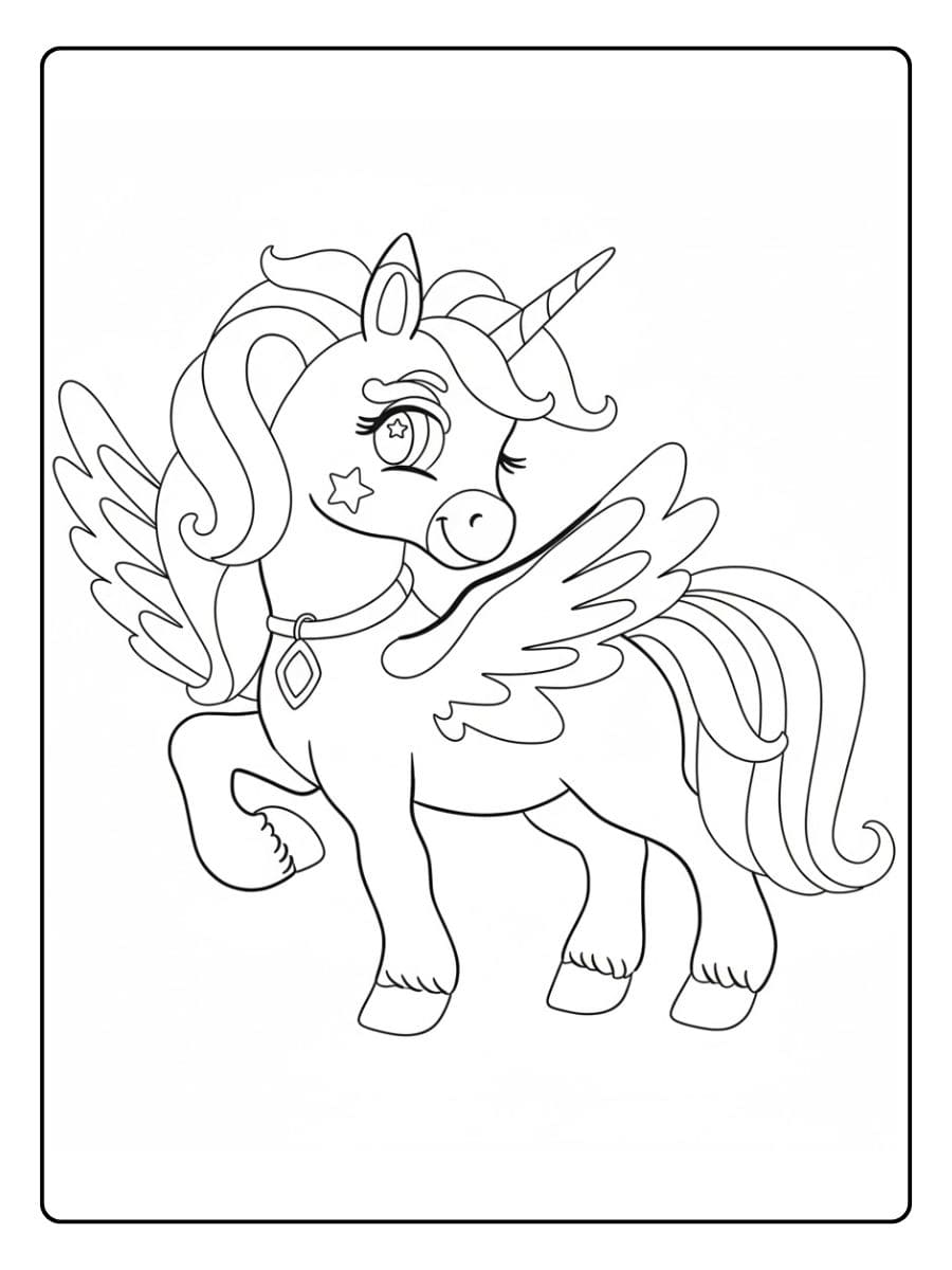Einfaches Einhorn mit Flügeln Ausmalbild dicke Linien