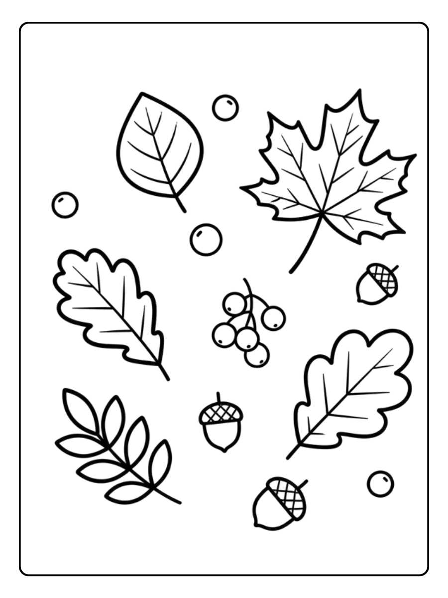 Einfaches herbstblätter ausmalbild für Kinder