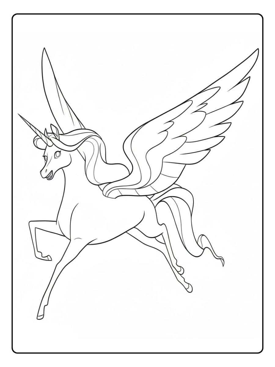 Einhorn mit Flügeln Ausmalbild Fliegende Fantasie zum Ausmalen