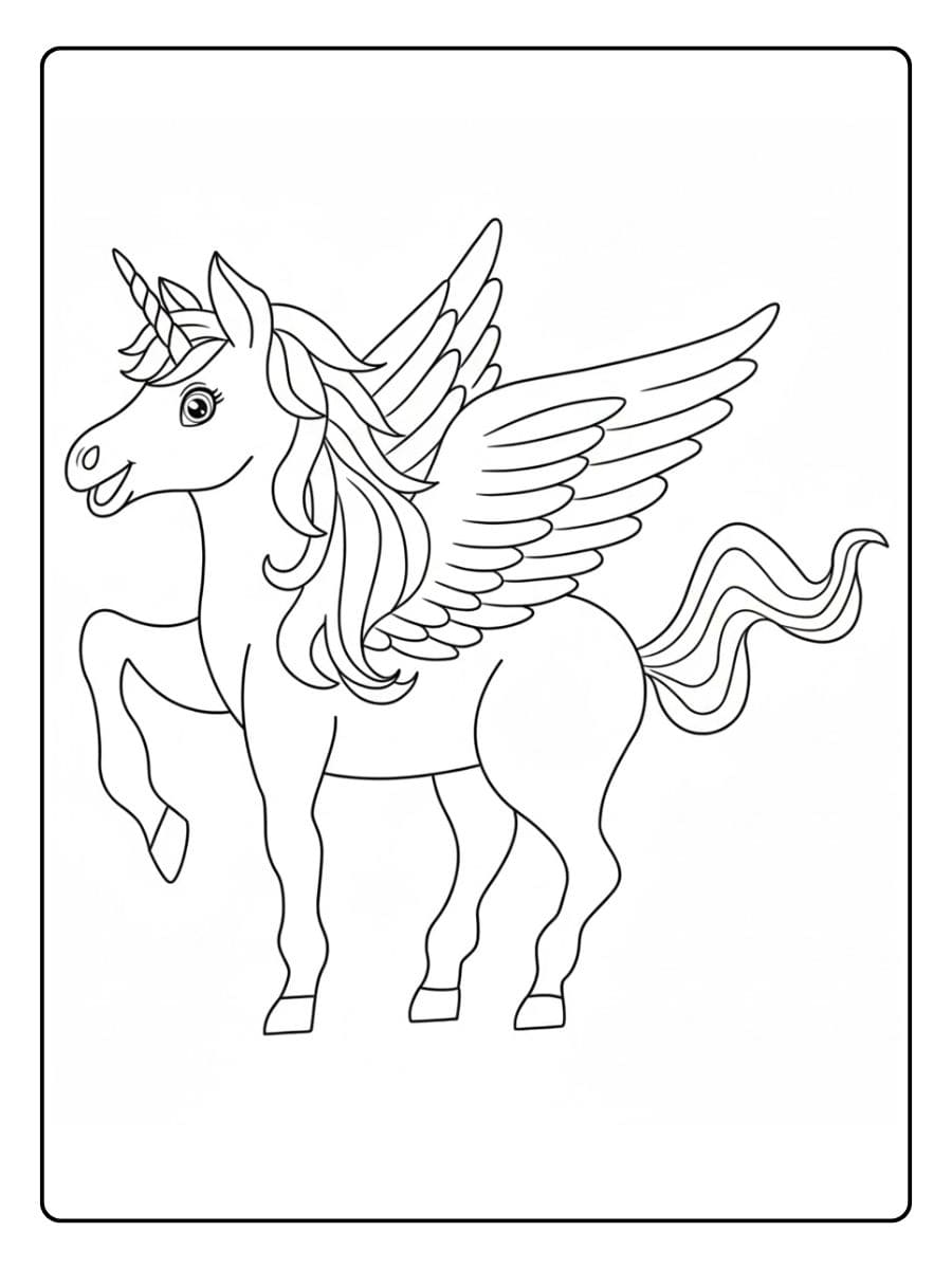 Einhorn mit Flügeln Ausmalbild für Kinder (2)