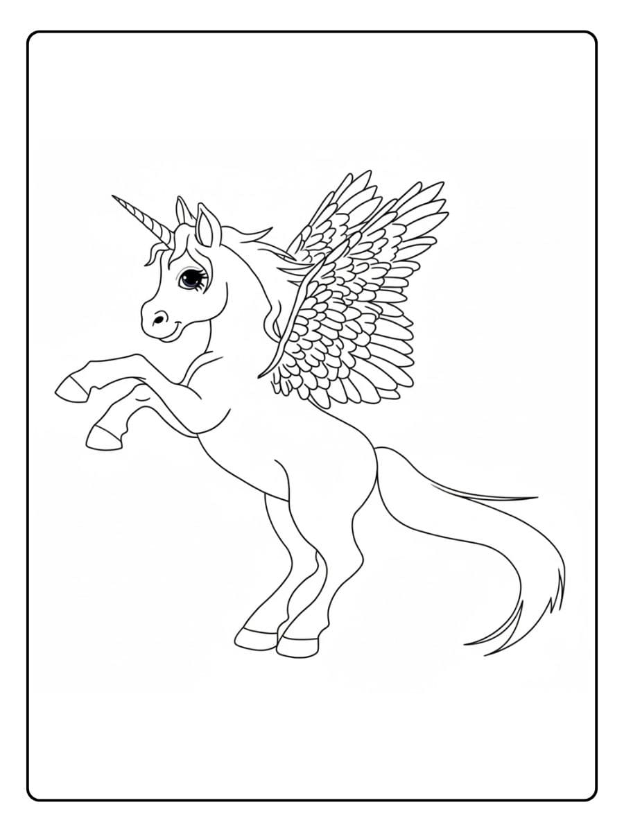 Einhorn mit Flügeln Ausmalbild zum Ausdrucken
