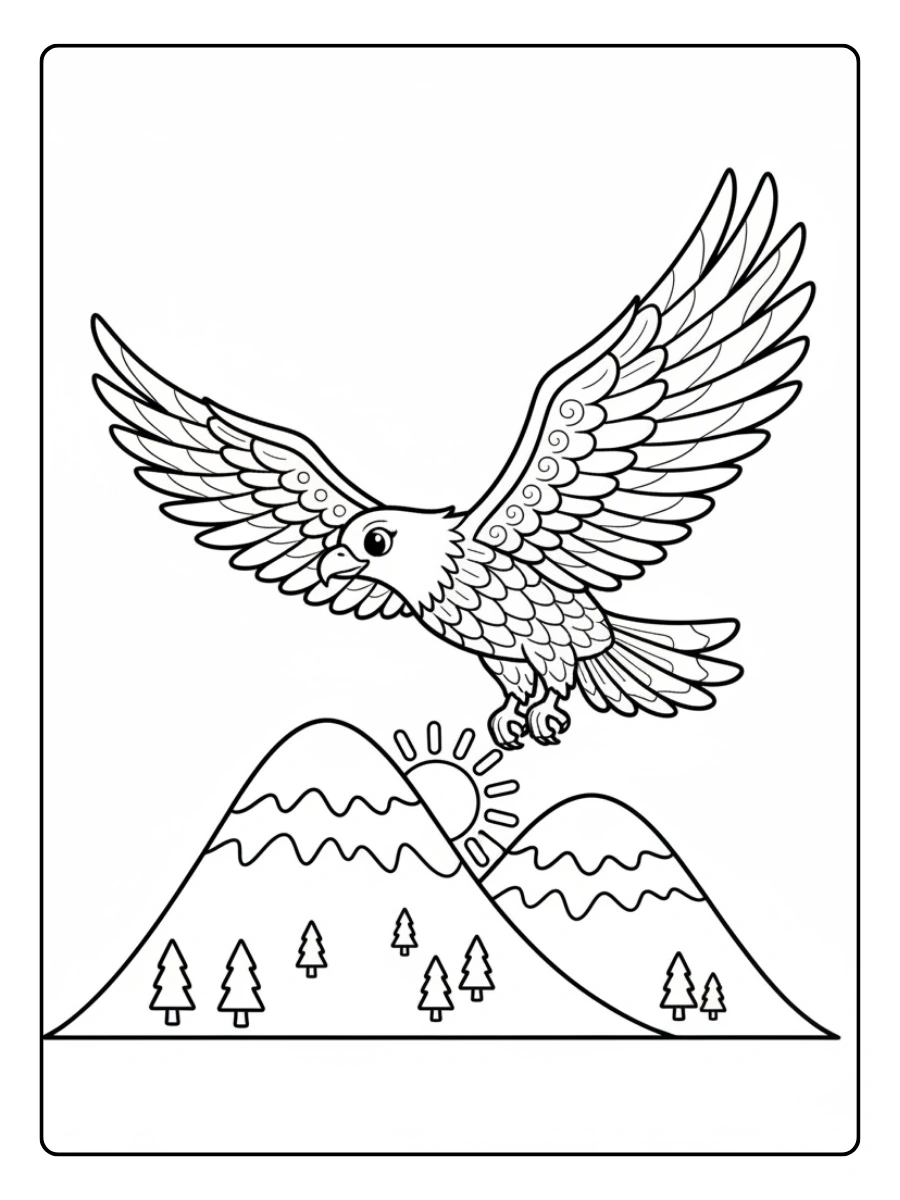 Eleganter Adler über den Bergen Ausmalbilder Tiere für 10 Jährige