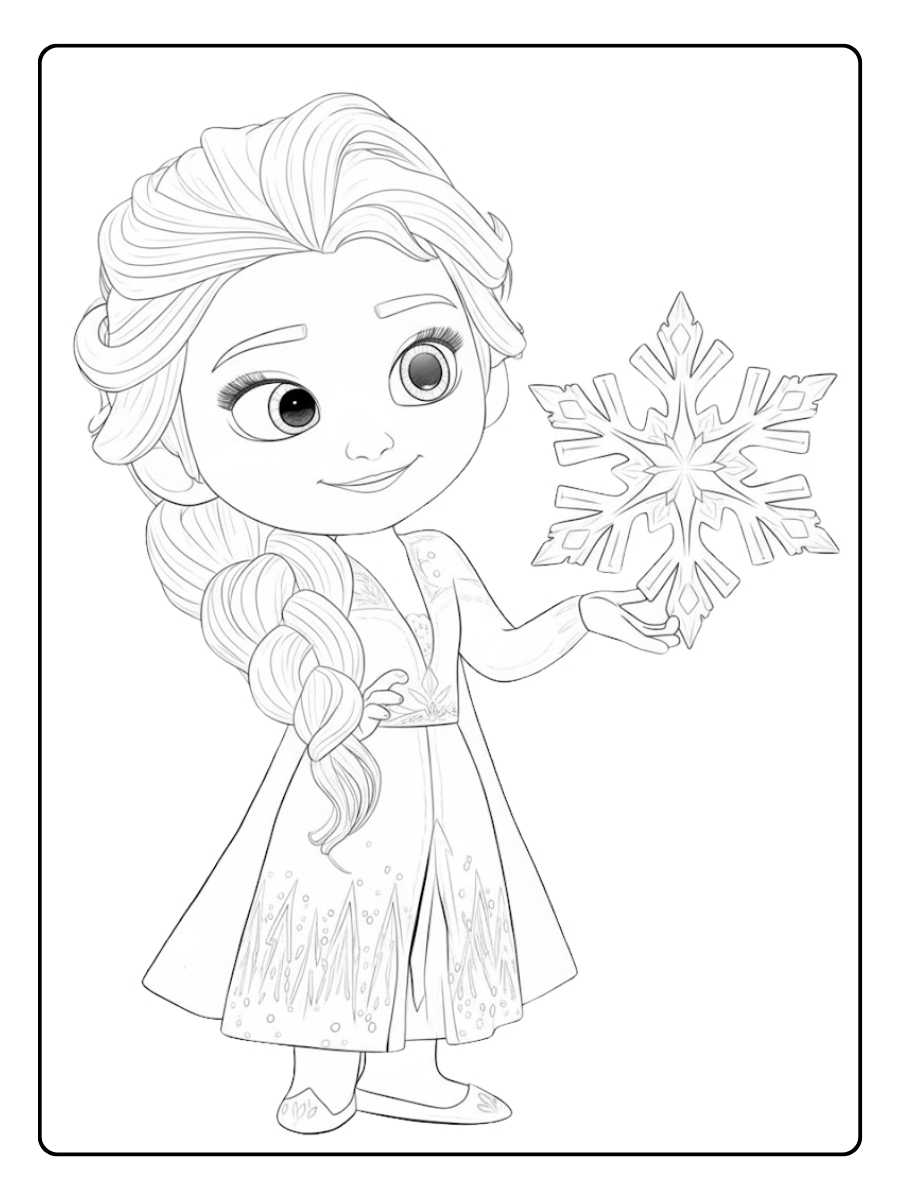 Elsa Ausmalbilder Chibi Elsa mit Schneeflocke
