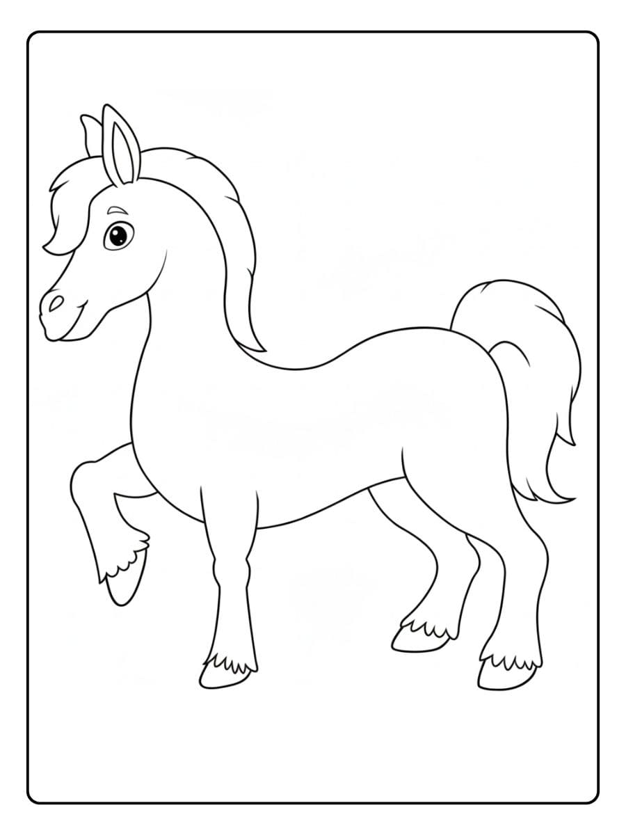 Fröhliches Ausmalbild Pferd zum Ausdrucken