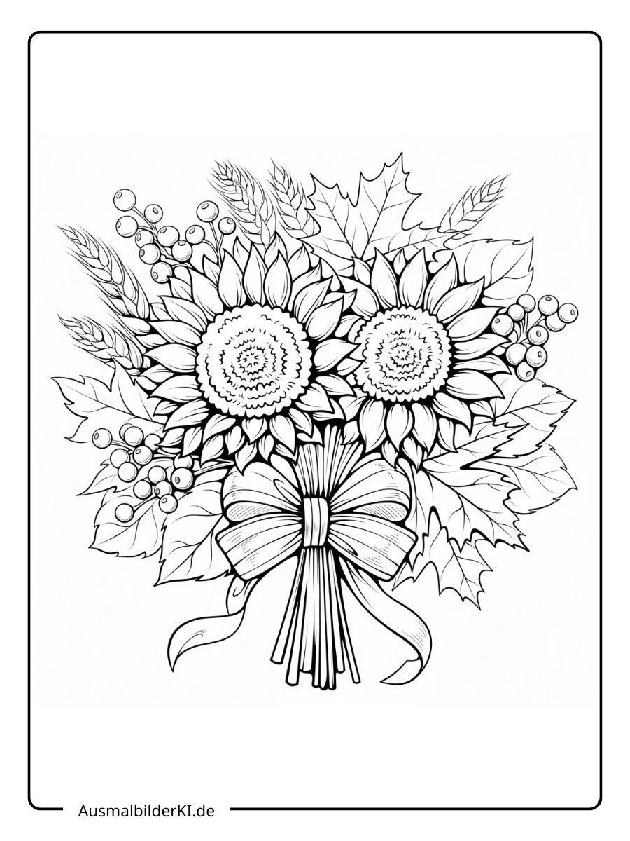 Herbstblätter Ausmalbild - Sonnenblumenstrauß