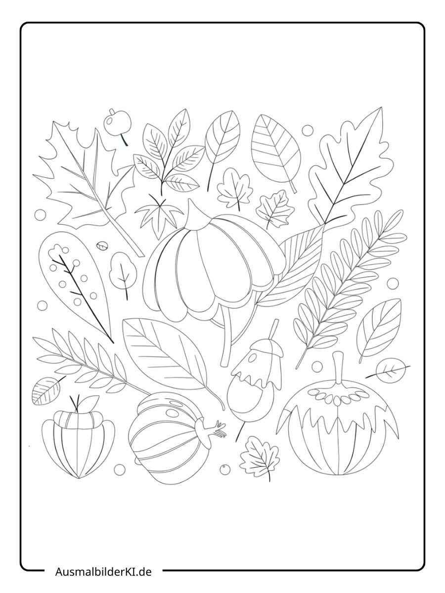 Herbstblätter Ausmalbild - Herbst-Stillleben