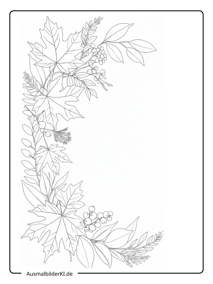 Herbstblätter Ausmalbild - Rahmen aus Blättern