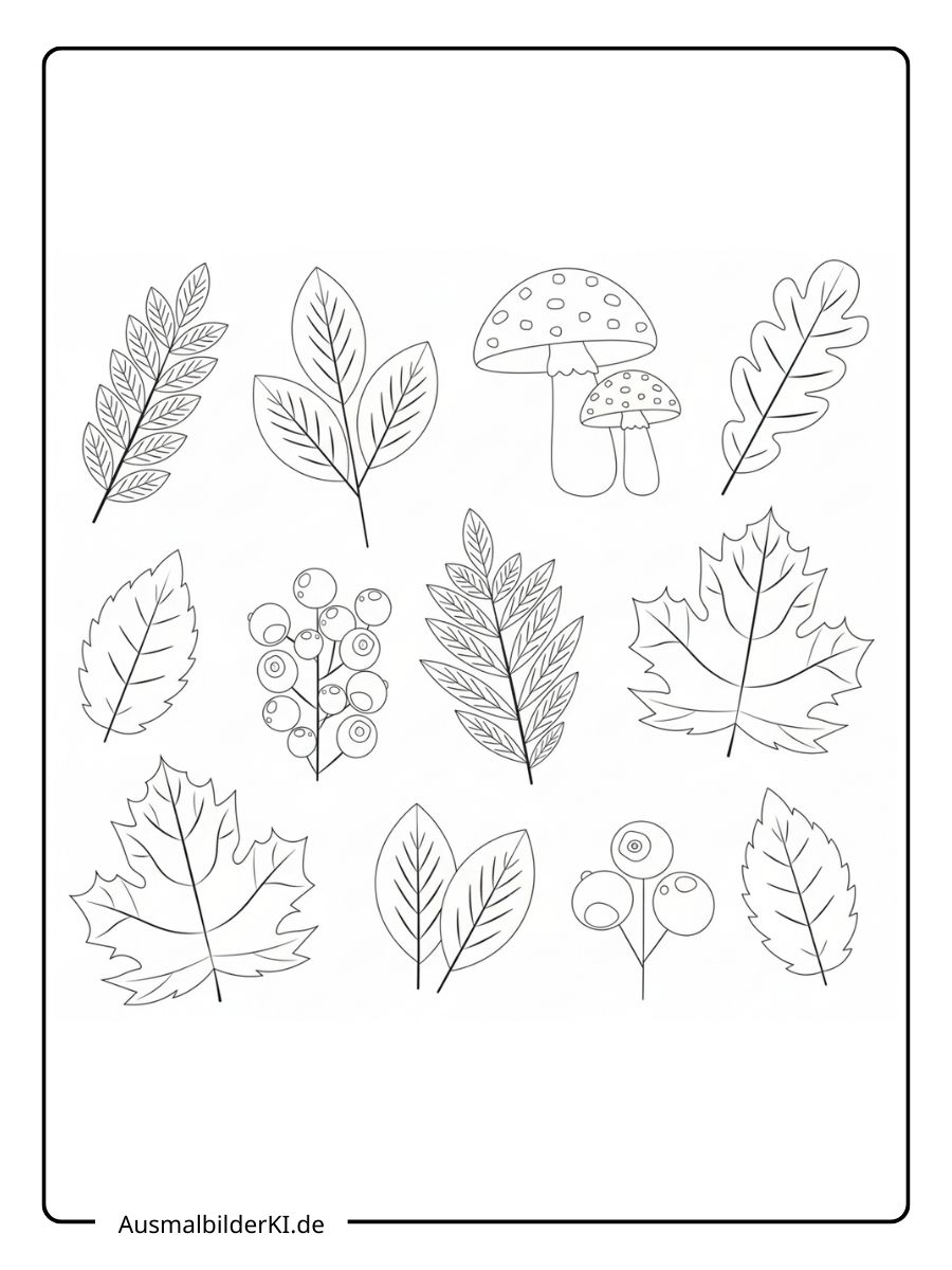 Herbstblätter Ausmalbild - Natur-Set