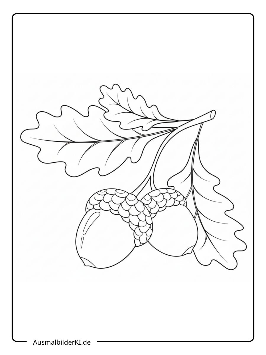 Herbstblätter Ausmalbild - Eichenzweig mit Eicheln
