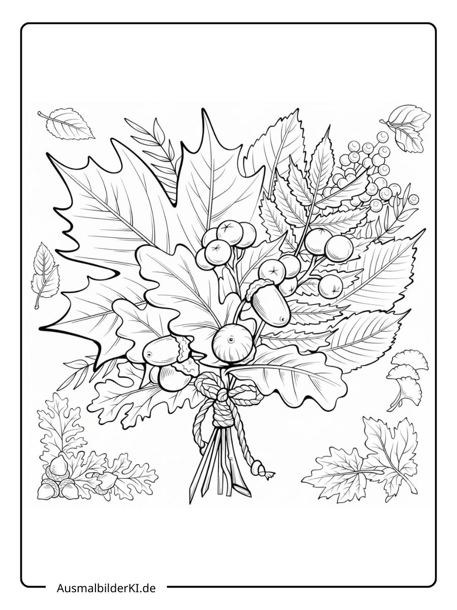 Herbstblätter Ausmalbild - Großer Blätterstrauß
