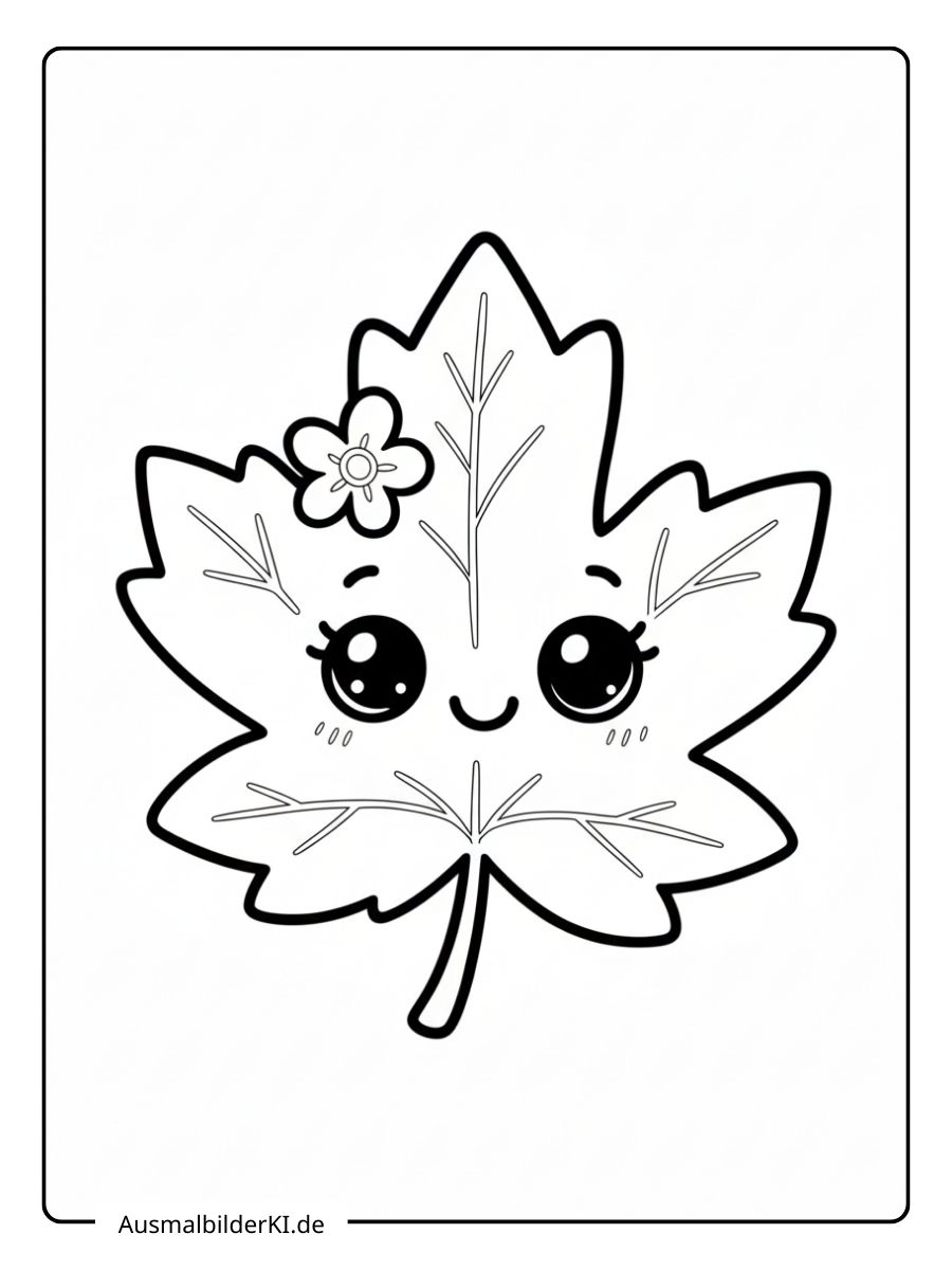 Herbstblätter Ausmalbild - Kawaii Ahornblatt