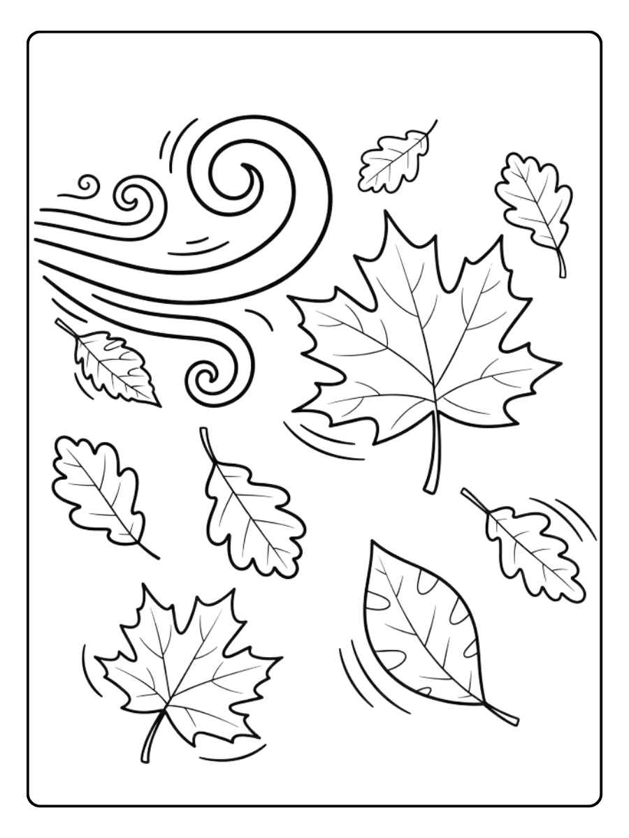 Herbstwind Motiv herbstblätter ausmalbild mit fallenden Blättern