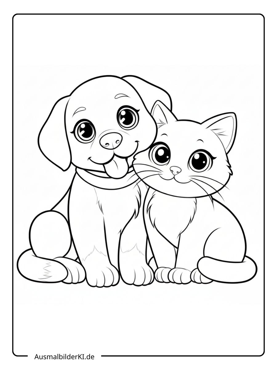 Malvorlage sitzende Katze auf dem Kopf eines großen Hundes zum Ausdrucken