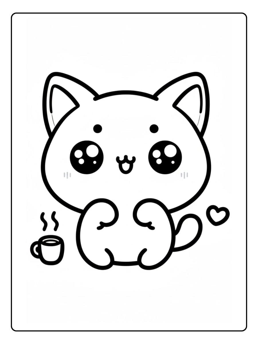 Kleine Katze mit Kaffeebecher Niedliche süß katzen ausmalbilder