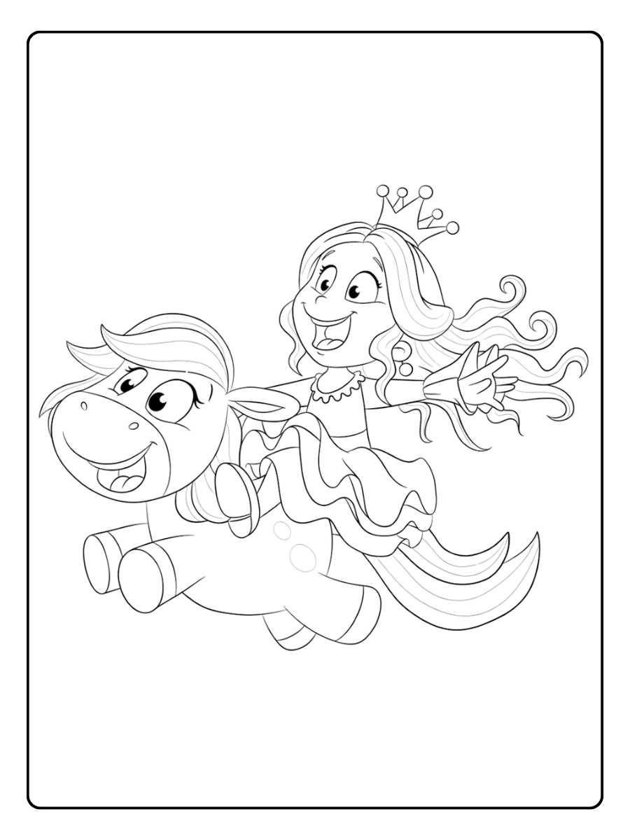 Lustige Prinzessin auf ihrem Pony ausmalbild Prinzessin Pferd