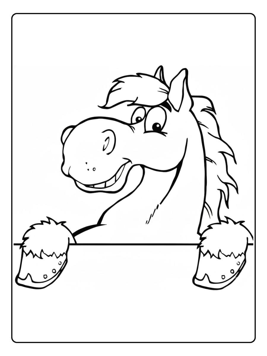 Lustiges Ausmalbild Pferd guckt hervor