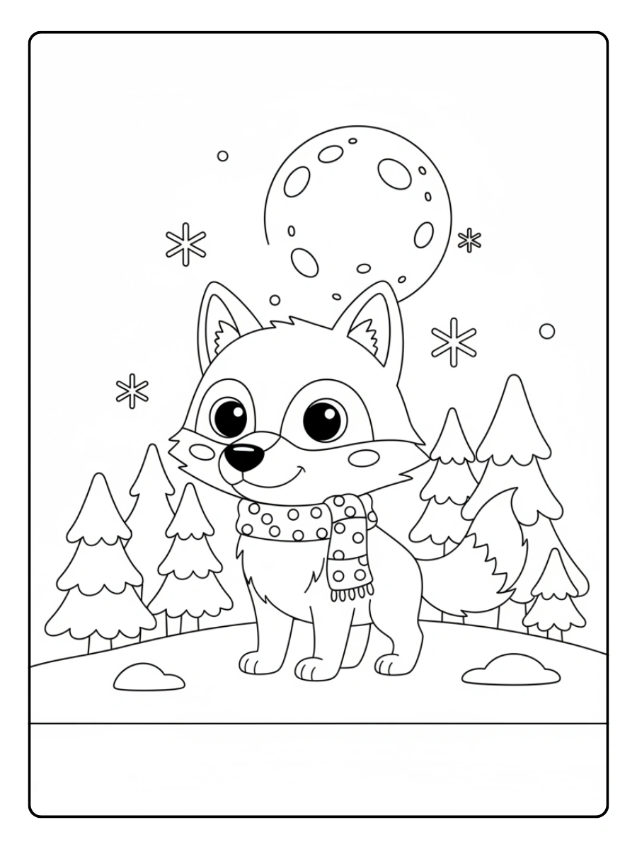 Mutiger Wolf im Winterwald Ausmalbilder Tiere für 10 Jährige