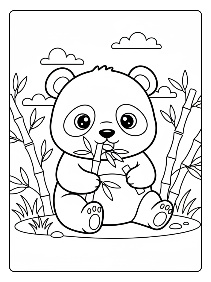 Niedlicher Panda beim Bambusessen Ausmalbilder Tiere für 10 Jährige