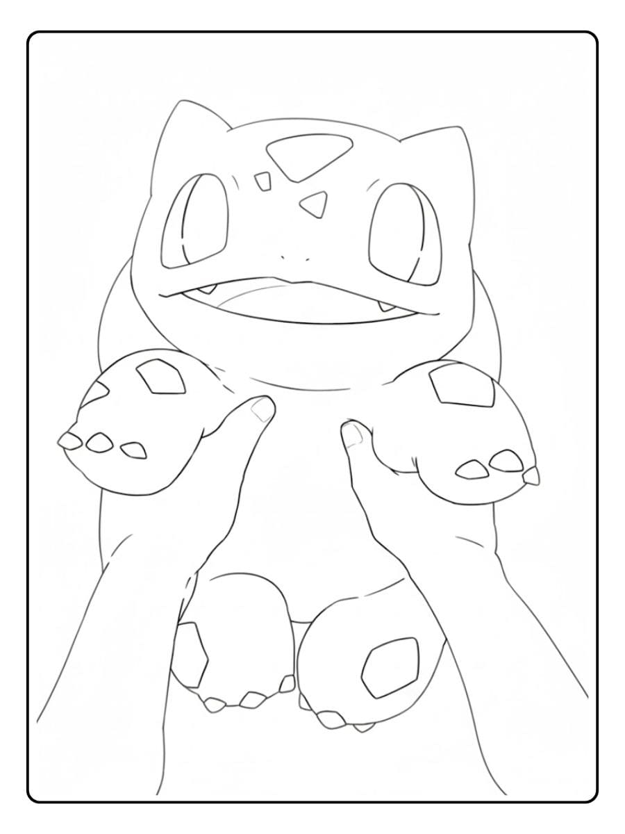 Pokemon Ausmalbild Bisasam In der Hand gehalten