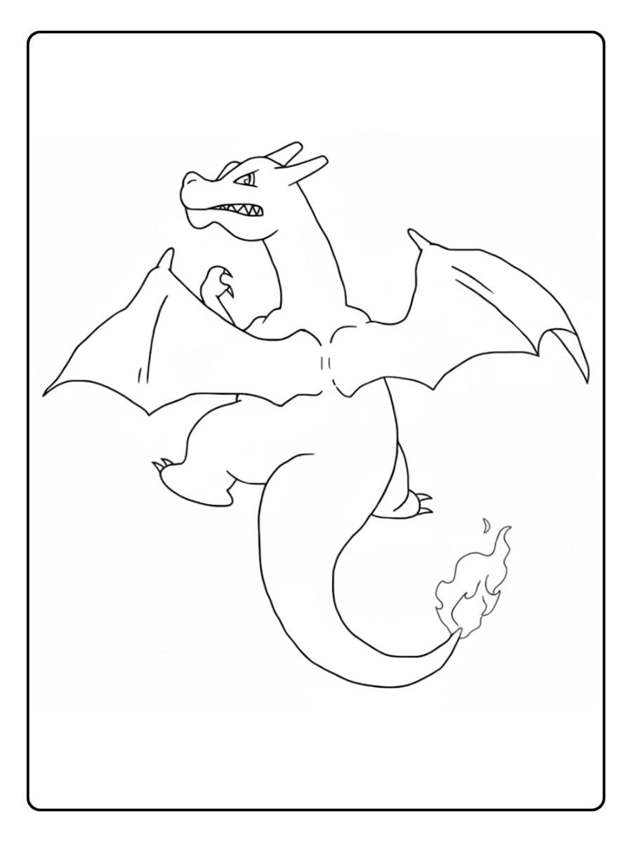 Pokémon Ausmalbilder Glurak Der gemütliche Drache beim Essen