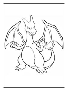 Klassisches Ausmalbild des mächtigen Feuer-Pokémons Glurak.