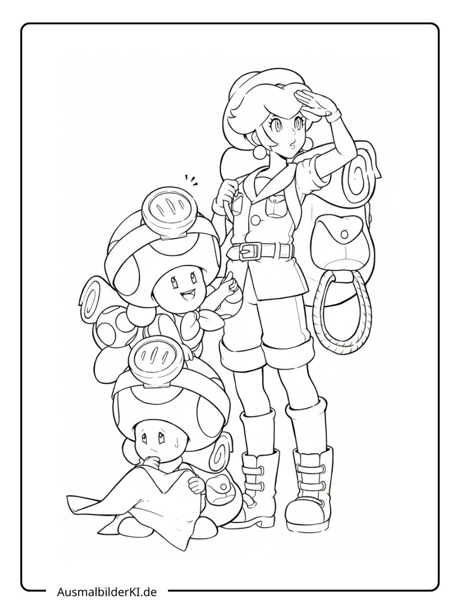 Prinzessin Peach Ausmalbild - Abenteuer-Outfit