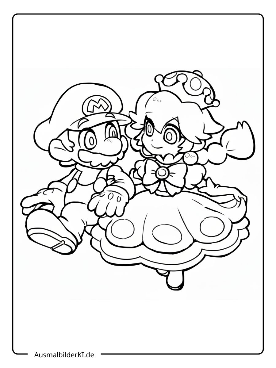 Prinzessin Peach Ausmalbild - Mit Baby Mario